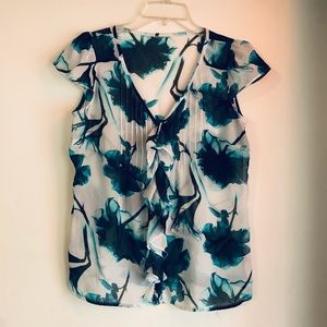 Sheer Button Up Cap Sleeve Blouse * EUC *